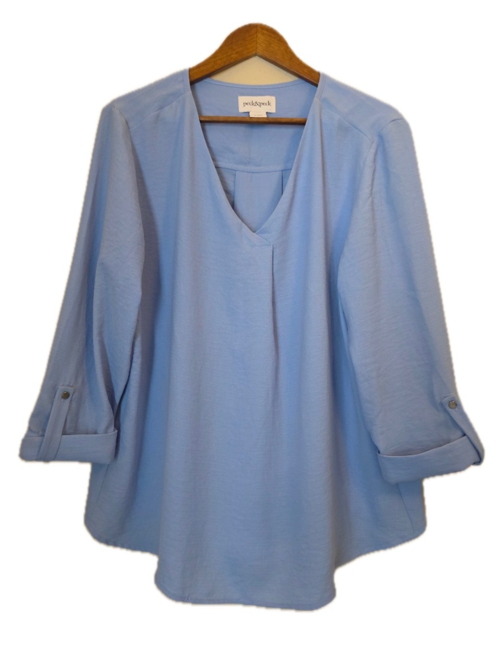Peck & Peck Dress Womens XL Blue Blouson V-Neck Roll Tab Sleeve Polyester
